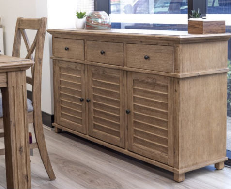 DEVONSHIRE ACACIA TIMBER 3-DOOR 3-DRAWER BUFFET/SIDEBOARD BRUSHED KHAKI