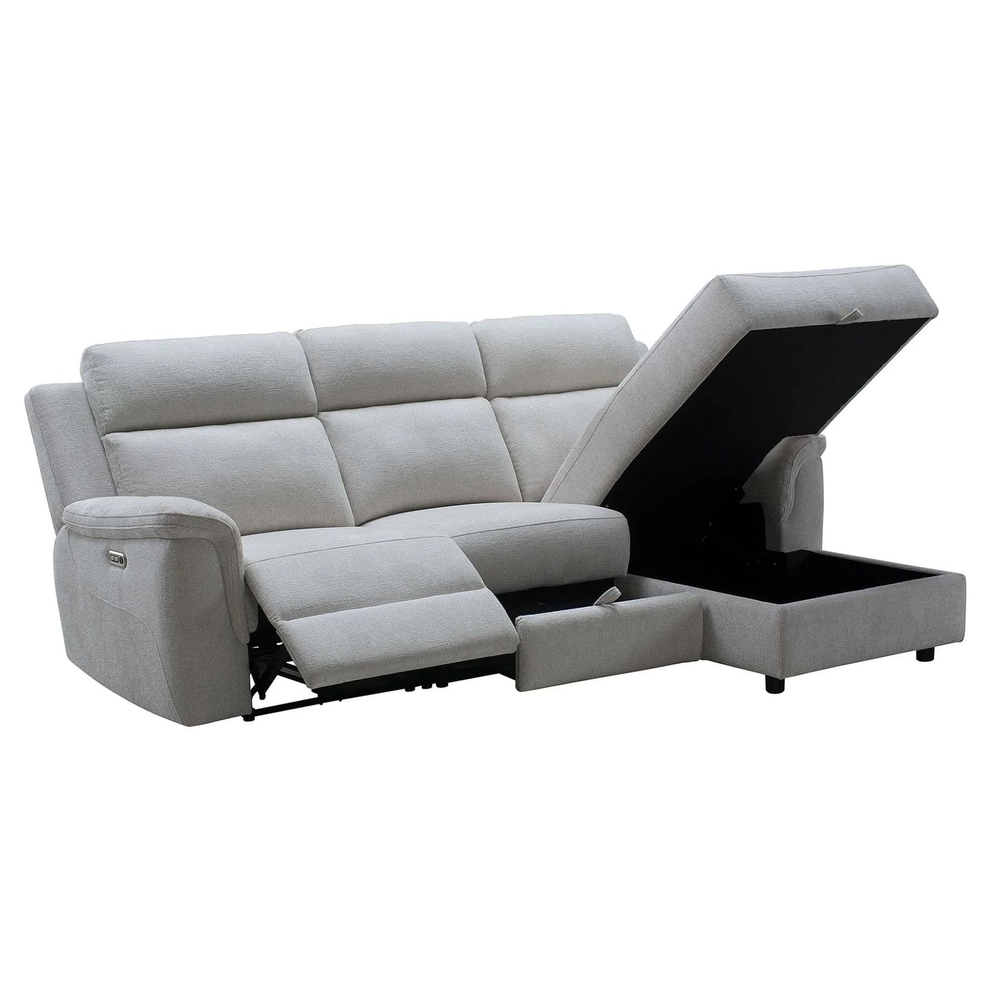 Camrose Fabric 2-Seater Electric Recliner Sofa with RHF Storage Chaise Flax