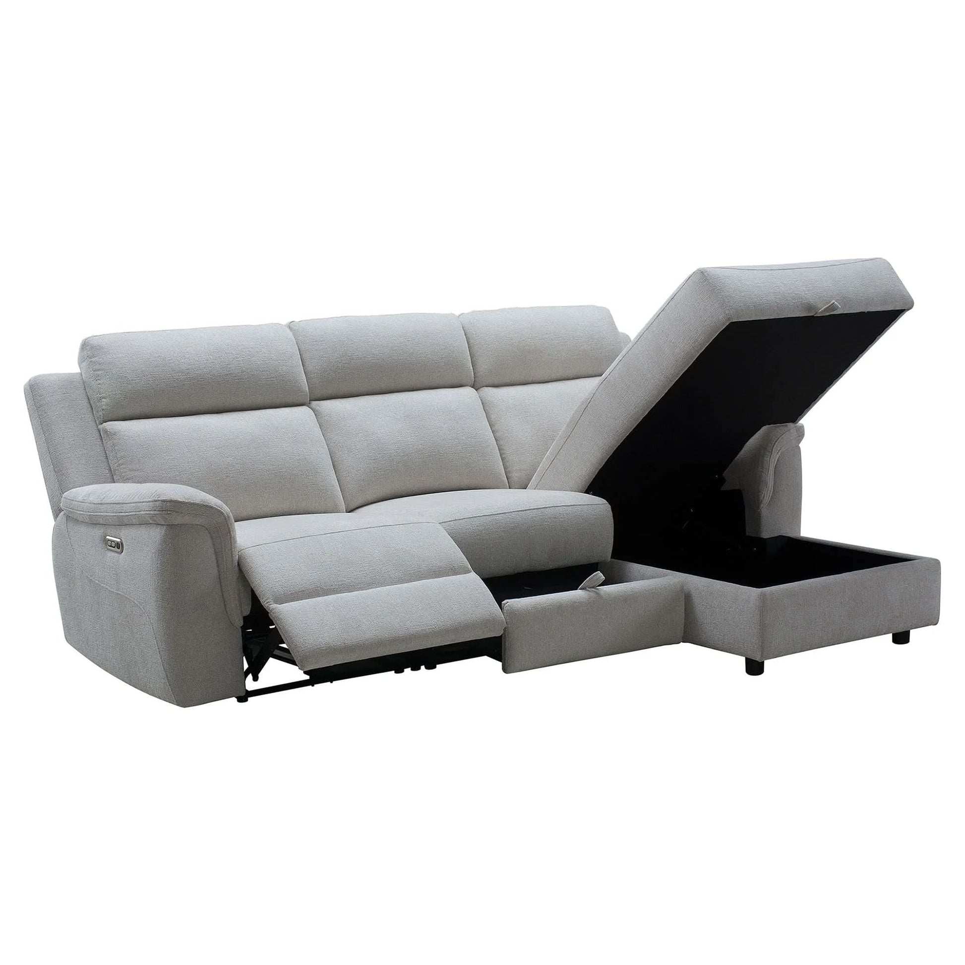 Camrose Fabric 2-Seater Electric Recliner Sofa with RHF Storage Chaise Flax