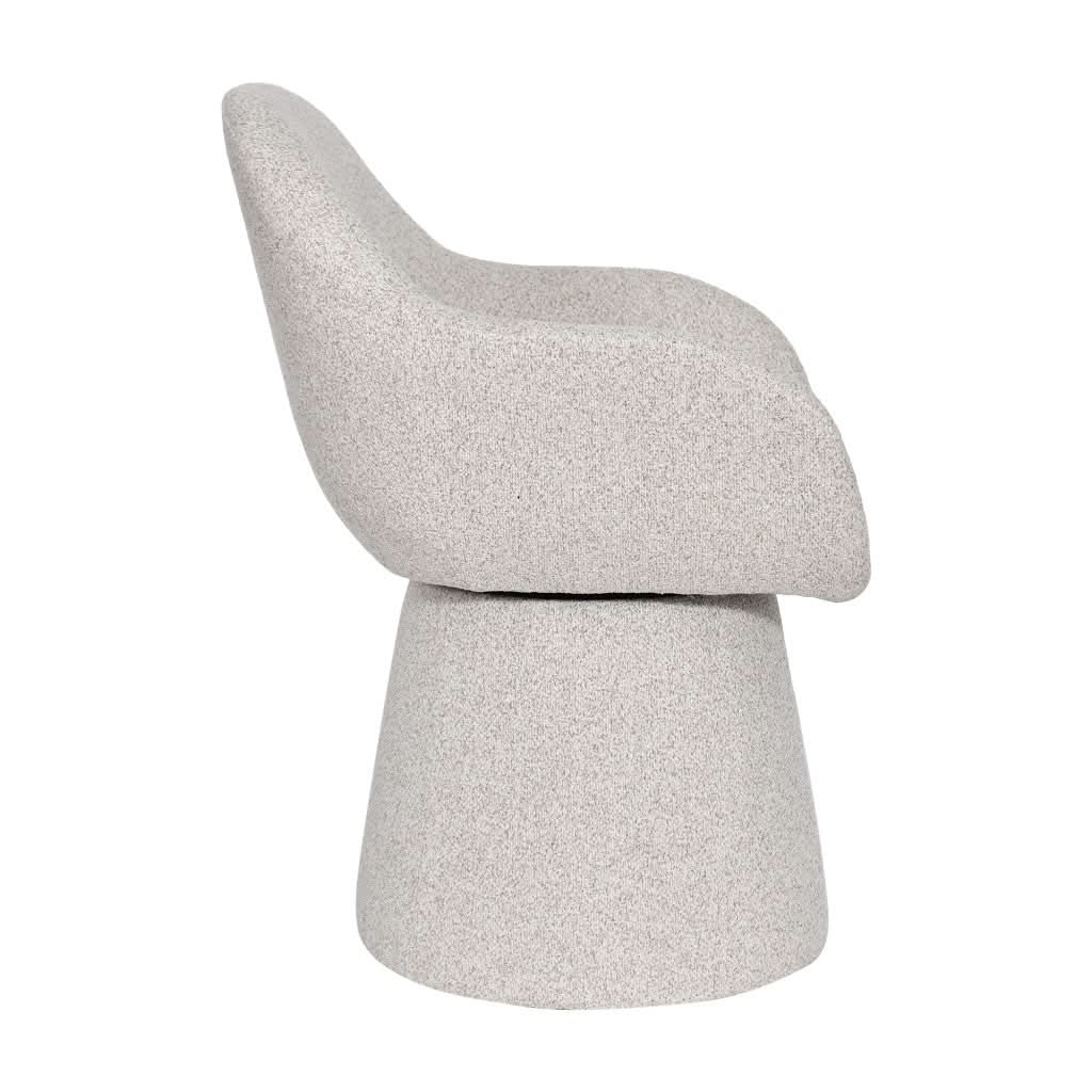MyChocolateWood Everlee fabric swivel dining armchair in bone color, showcasing a modern accent chair with cushioned seat and wooden legs.
