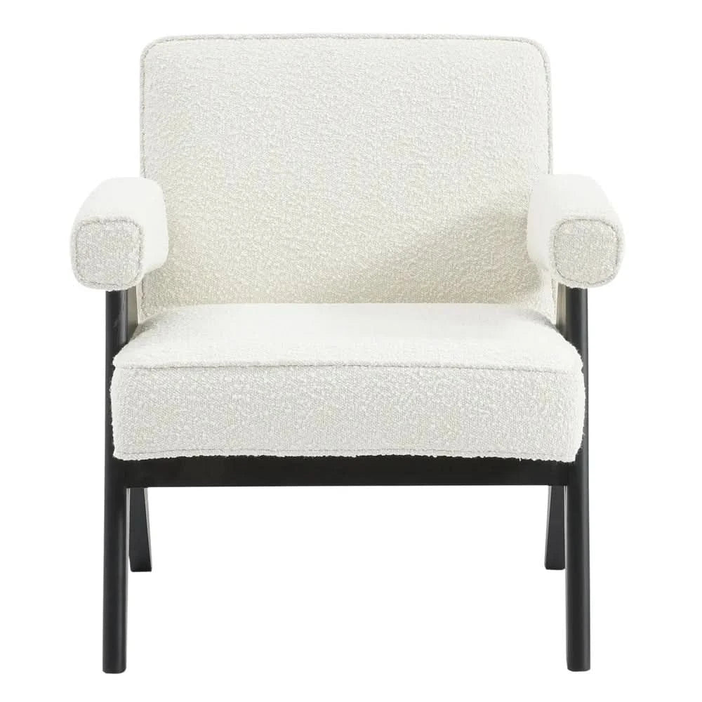 LAYTON WHITE/BLACK BOUCLE ARMCHAIR - MyChocolateWood
