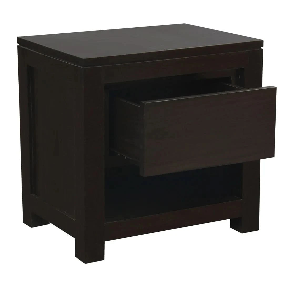 TANAKA SOLID MAHOGANY TIMBER BEDSIDE TABLE WITH 1 DRAWER IN CHOCOLATE - MyChocolateWood