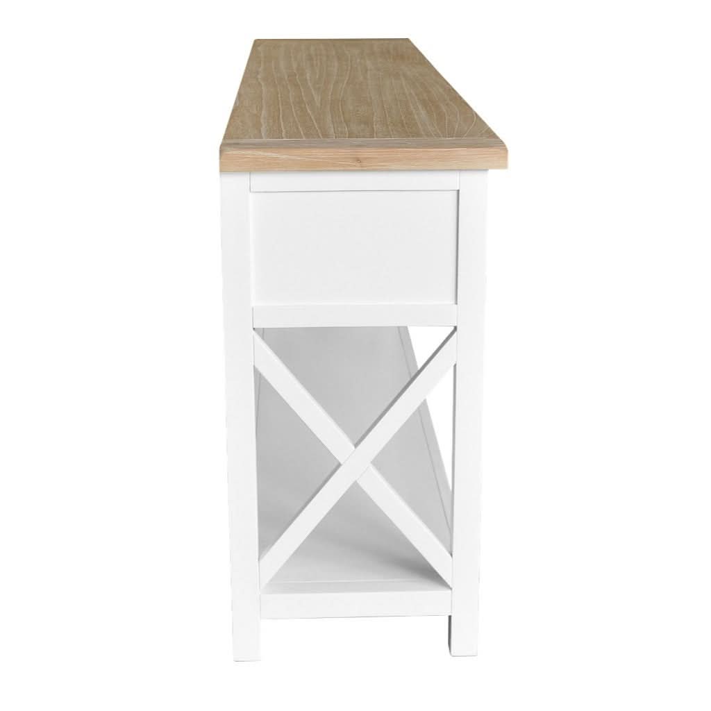 CHRISTA HAMPTON SOLID ACACIA 3-DRAWER CONSOLE TABLE HALL TABLE LIGHT OAK/WHITE - MyChocolateWood