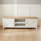 CHRISTA HAMPTON SOLID ACACIA 2-DOOR 2 NICHE TV UNIT LIGHT OAK TOP/WHITE BASE - MyChocolateWood