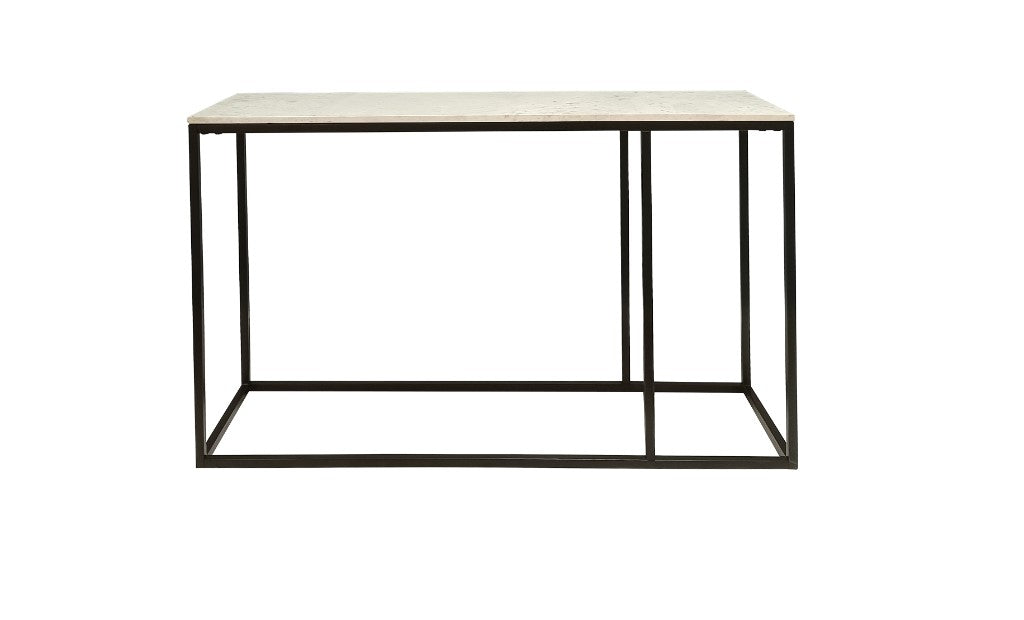 VINTRY CONSOLE TABLE/HALL TABLE - WHITE MARBLE TOP ON BLACK BASE