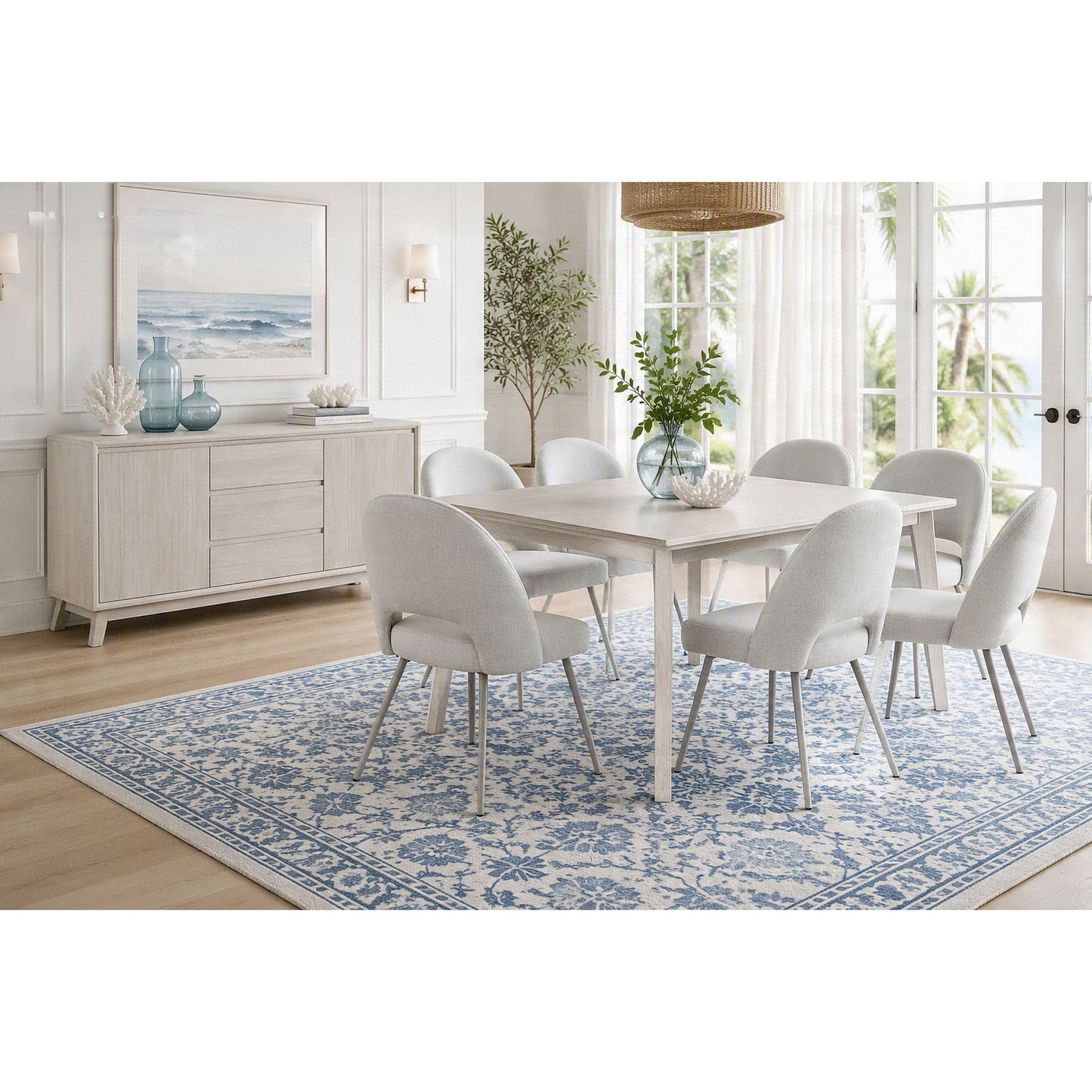 Halifax Solid Acacia 2-Door 3-Drawer Buffet / Sideboard in Brushed White