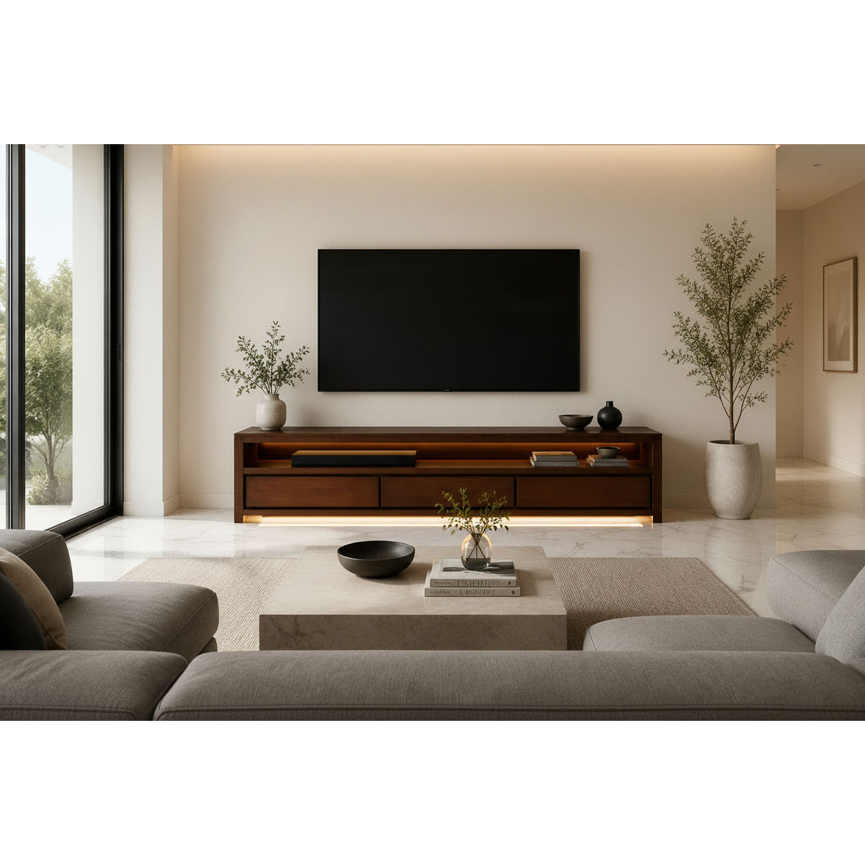 Tanaka Solid Mahogany TV Unit 190cm with 3 Drawers in Mahogany - Chocolate Wood