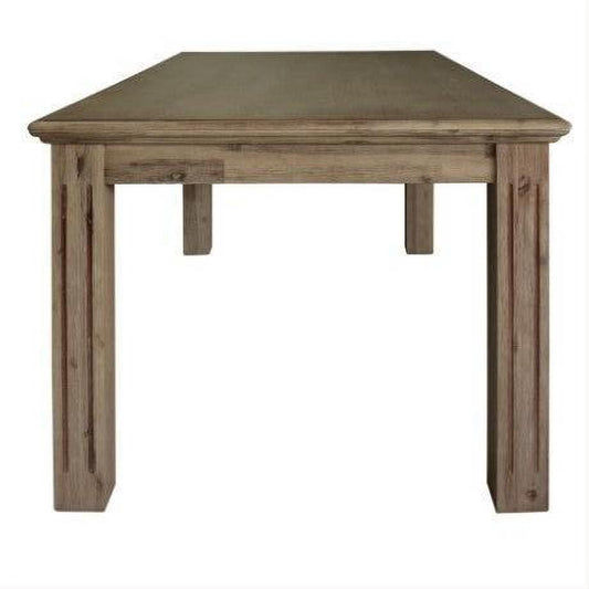 Devonshire Acacia Timber Dining Table by MyChocolateWood, 180cm length, brushed khaki finish, showcasing its sturdy wooden surface.