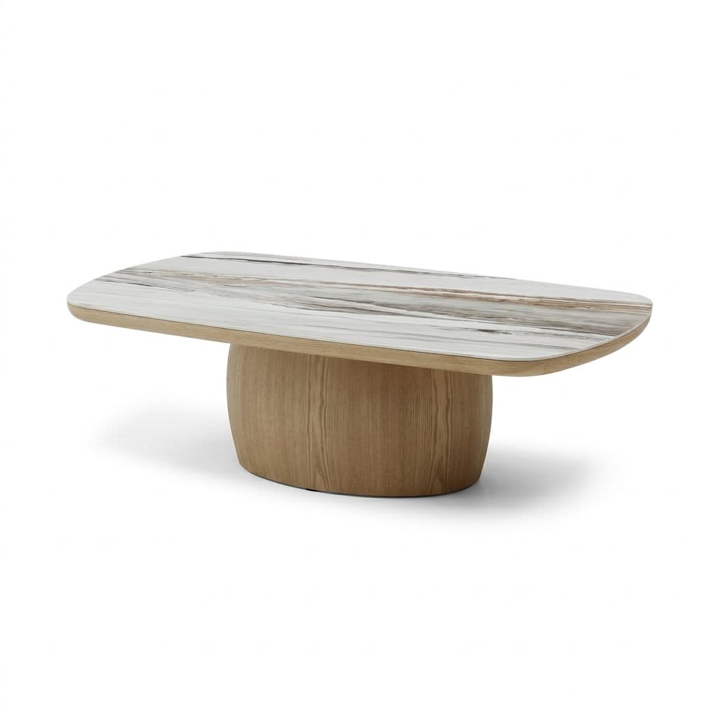 Montilla Ash Veneer Base/ Marble Look Ceramic Coffee Table