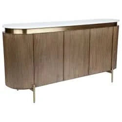 DENEUVE 3-DOOR BUFFET/SIDEBOARD ANTIQUE GOLD WITH CARRARA MARBLE TOP - MyChocolateWood