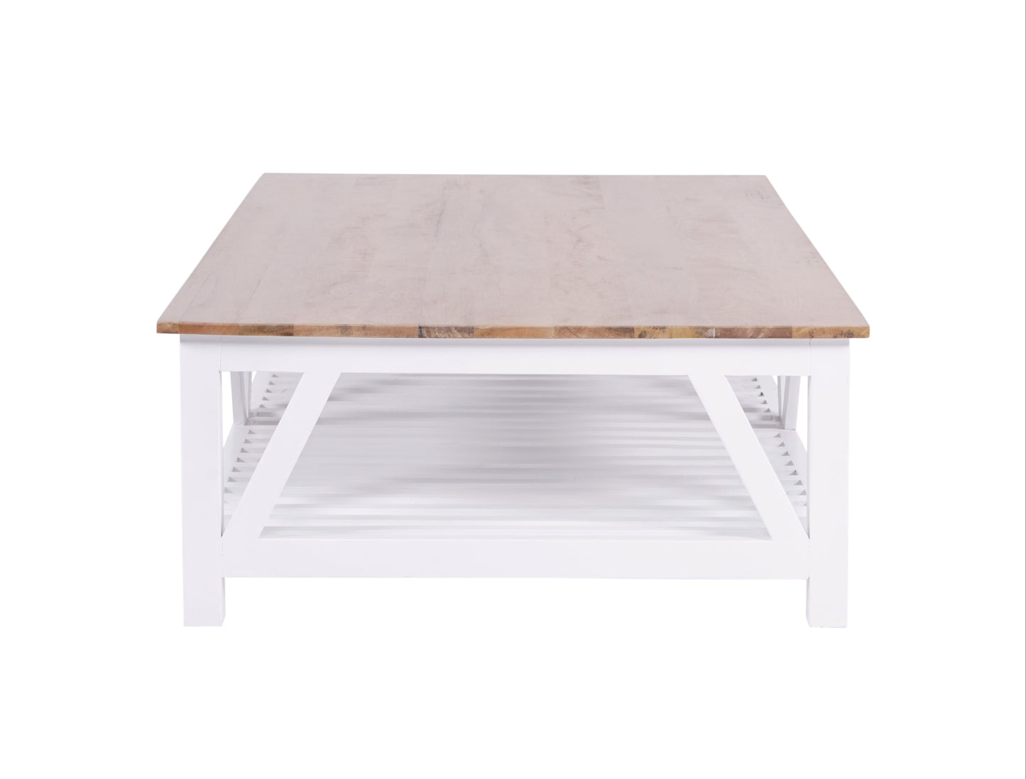 Donovan Timber Coffee Table - Mango Wood Top - 160cm Natural/White