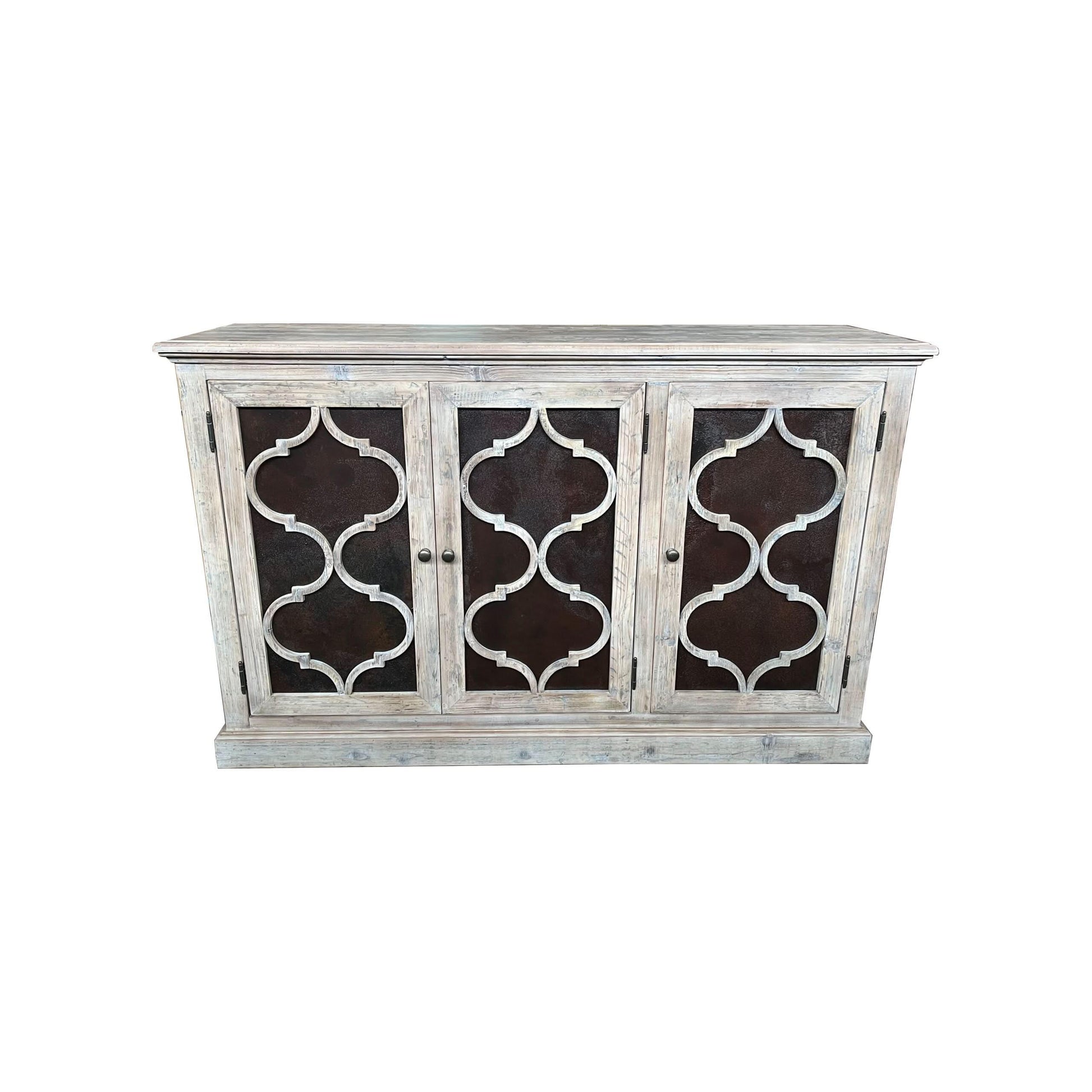 REINA GREYWASHED RECYCLED TIMBER/HERITAGE METAL 3-DOOR BUFFET/SIDEBOARD - MyChocolateWood