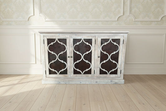 REINA GREYWASHED RECYCLED TIMBER/HERITAGE METAL 3-DOOR BUFFET/SIDEBOARD - MyChocolateWood