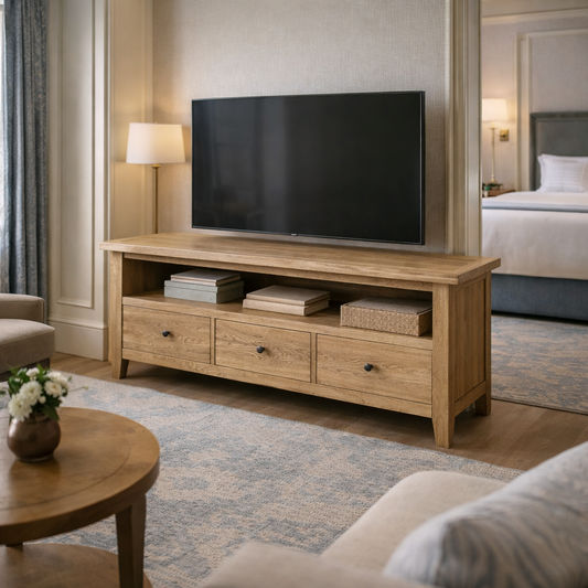 DUTCHY FRENCH PROVINCIAL STYLE TV UNIT ETU 3 DRAWERS WITH PARQUETRY PATTERN 180 CMS - MyChocolateWood
