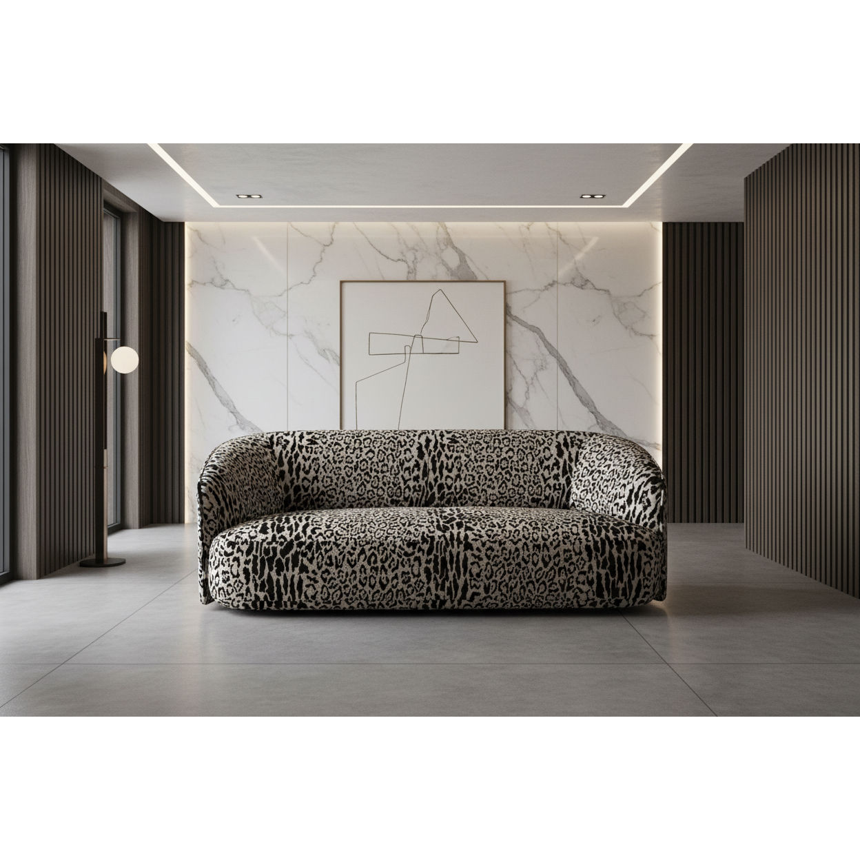 ROSQUIN 3-SEATER LEOPARD CHENILLE FABRIC SOFA - MyChocolateWood