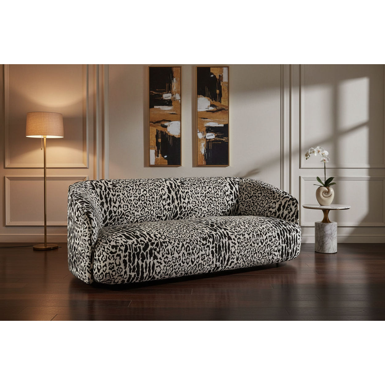 ROSQUIN 3-SEATER LEOPARD CHENILLE FABRIC SOFA - MyChocolateWood