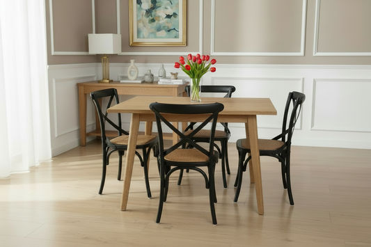 FITAN SOLID OAK SQUARE DINING TABLE (90 X 90) NATURAL + 4 MELROSE SOLID OAK CROSSBACK CHAIRS NATURAL - MyChocolateWood