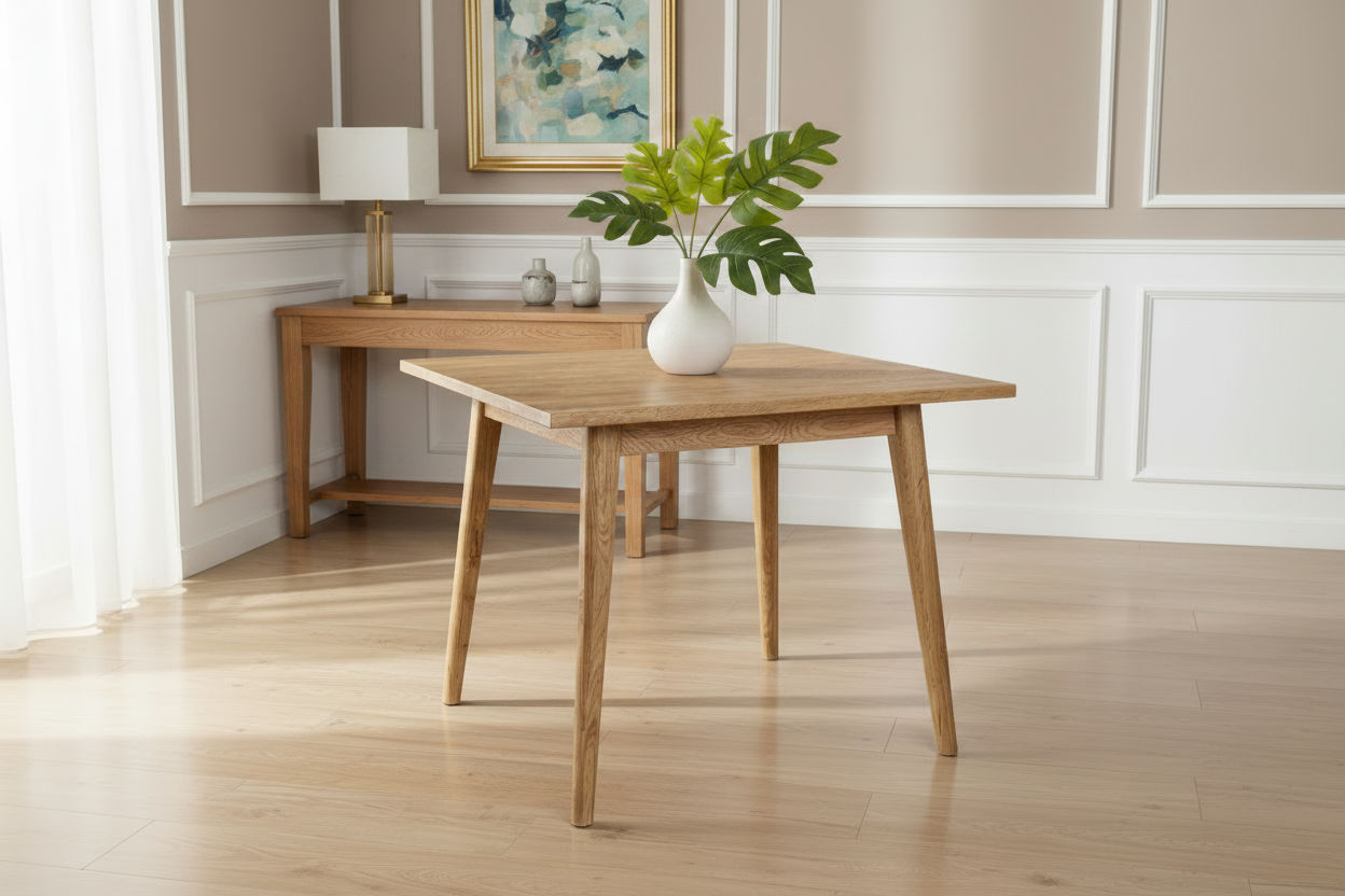 FITAN SOLID OAK SQUARE DINING TABLE (90 X 90) NATURAL + 4 MELROSE SOLID OAK CROSSBACK CHAIRS BLACK - MyChocolateWood