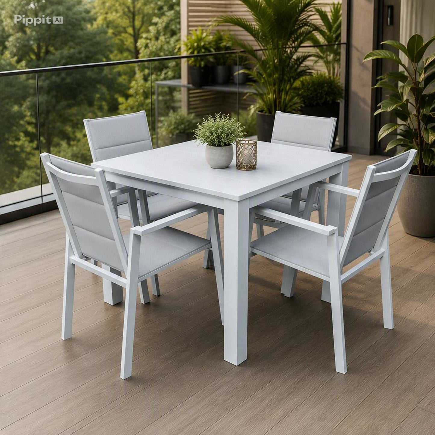 Finnigan 5 pce. Outdoor Aluminium Dining Set in White/Grey
