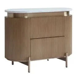 DENEUVE BEDSIDE TABLE ANTIQUE GOLD WITH CARRARA MARBLE TOP - MyChocolateWood