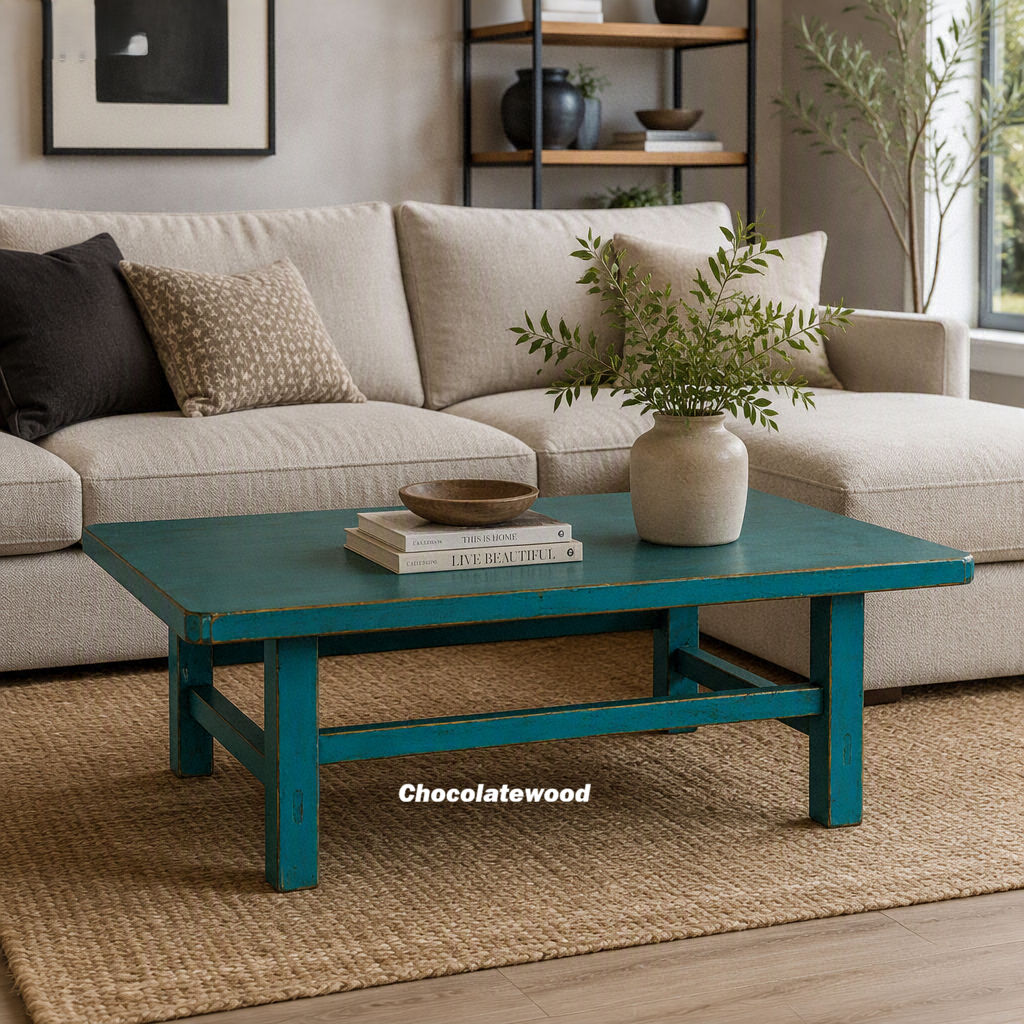 Brielle Solid Pine Coffee Table - Teal