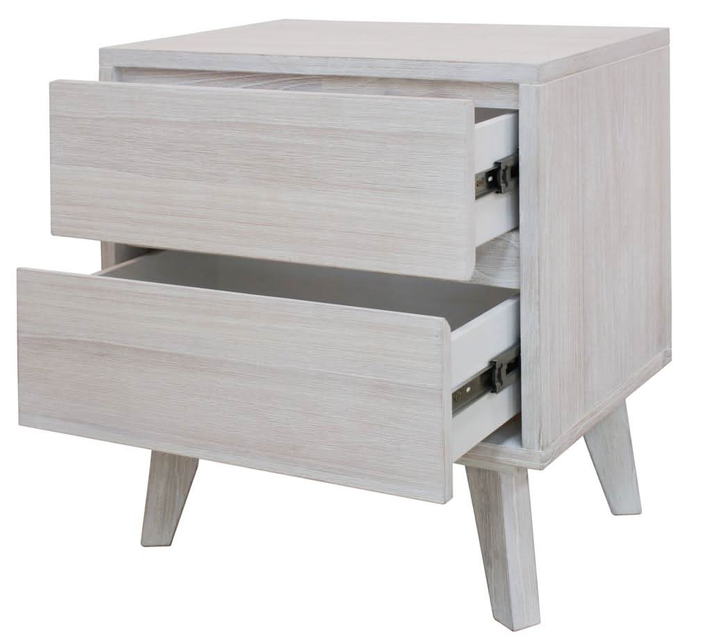 Halifax Solid Acacia 2-Drawer Bedside Table in Brushed White