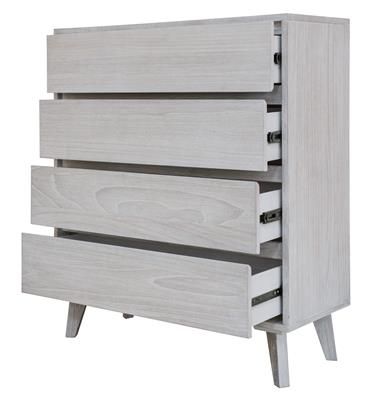 Halifax Solid Acacia 4-Drawer Tallboy/ 4-Drawer Chest of Drawers in Brushed White