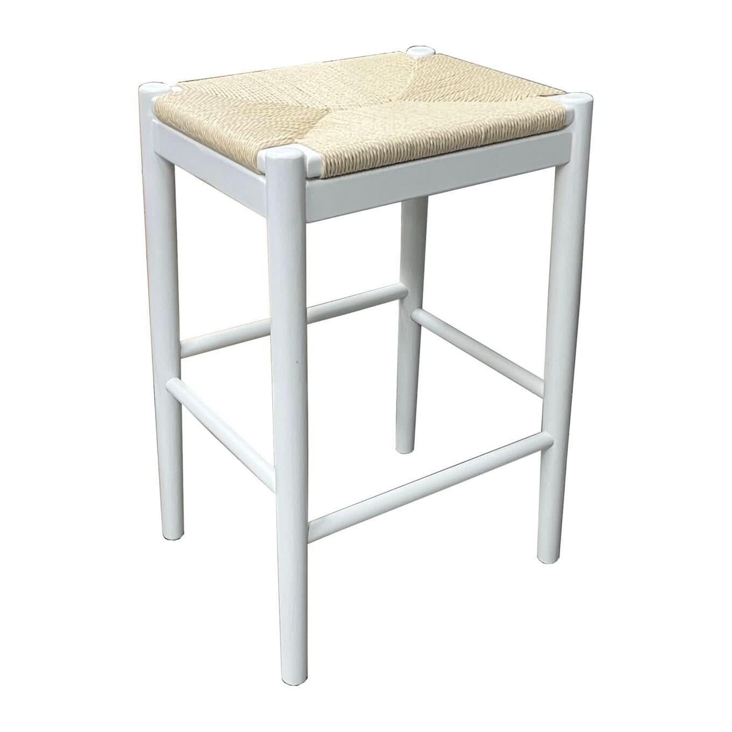 Brynn Backless Kitchen Stool with Rope Seat in White - Chocolate Wood
