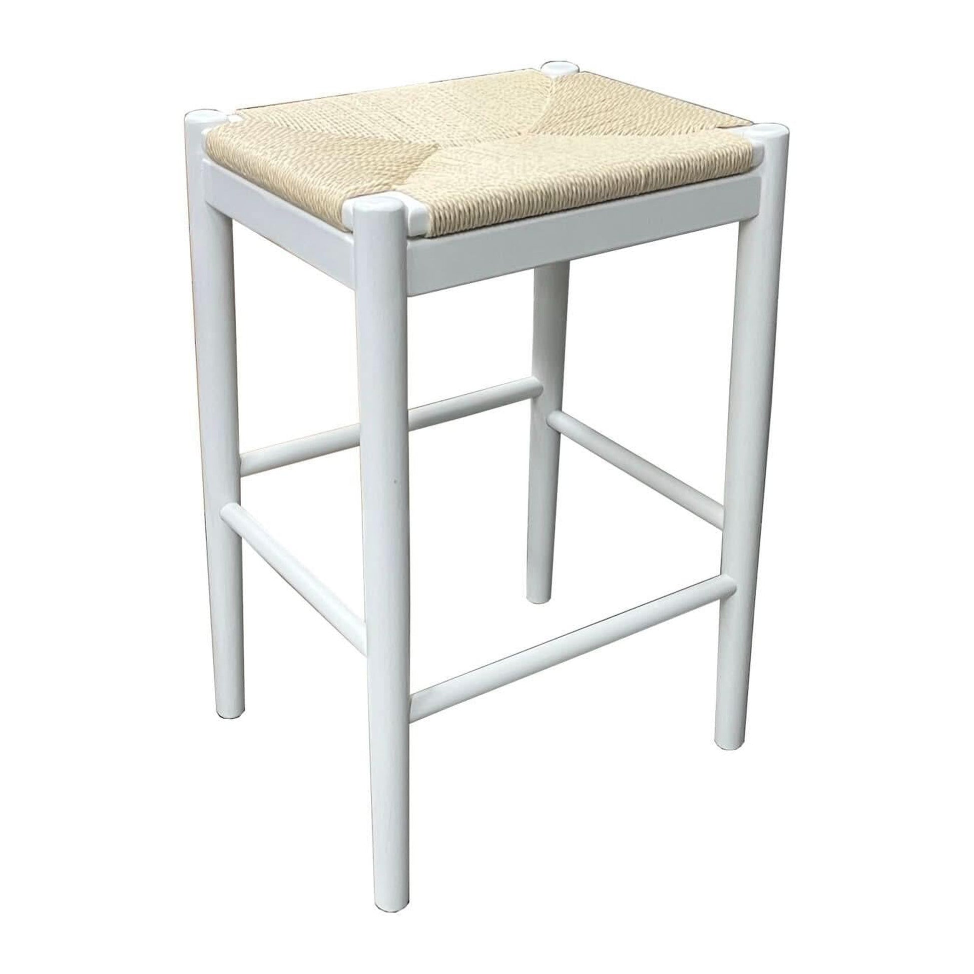 Brynn Backless Kitchen Stool with Rope Seat in White - Chocolate Wood