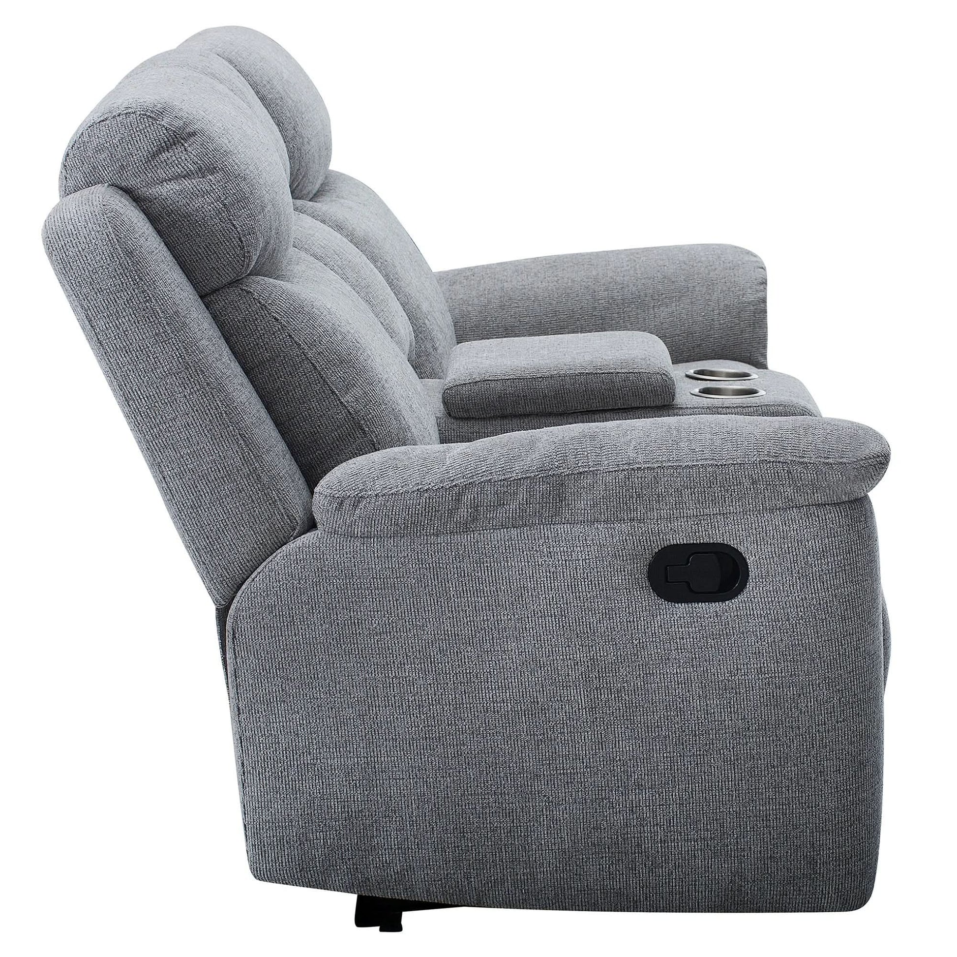 Kallea Fabric 2-Seater Manual Recliner Sofa - Steel - Chocolate Wood