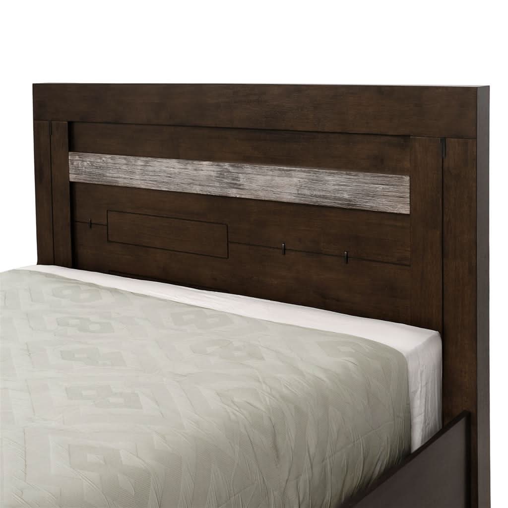 Heritage Malaysian Hardwood Bed with 2 Storage Drawers in Charcoal Grey - Chocolate Wood