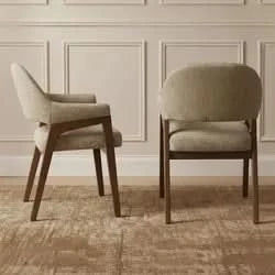 IRVINE FABRIC DINING CHAIR SOLID WALNUT COLOURED TIMBER FRAME/ FIELD BROWN COLOUR UPHOLSTERY - MyChocolateWood