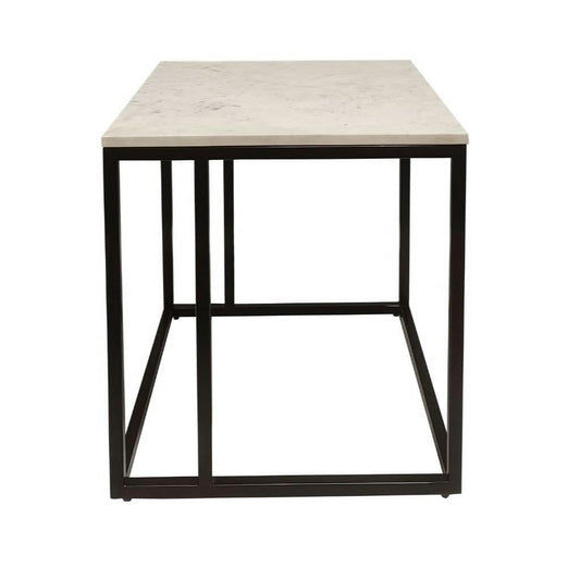 Vintry Side Table / Lamp Table with White Marble Top on Black Base