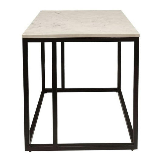 Vintry Side Table / Lamp Table with White Marble Top on Black Base