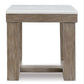 Herrington Oak Square Lamp Table in Greyish-Brown Wood Tone with Natural Marble Table Top