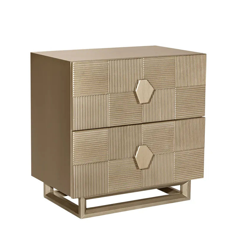 TALISA CONTEMPORARY 2-DRAWER LARGE BEDSIDE TABLE ANTIQUE GOLD