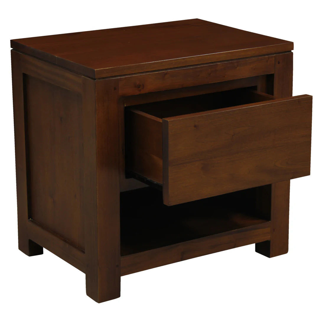 TANAKA SOLID MAHOGANY TIMBER BEDSIDE TABLE WITH 1 DRAWER IN MAHOGANY COLOUR - MyChocolateWood