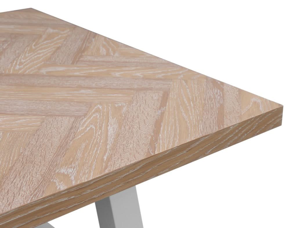 MIRAN PARQUETRY TOP DINING TABLE 190CM WHITEWASH OAK TOP/WHITE PAINTED BASE