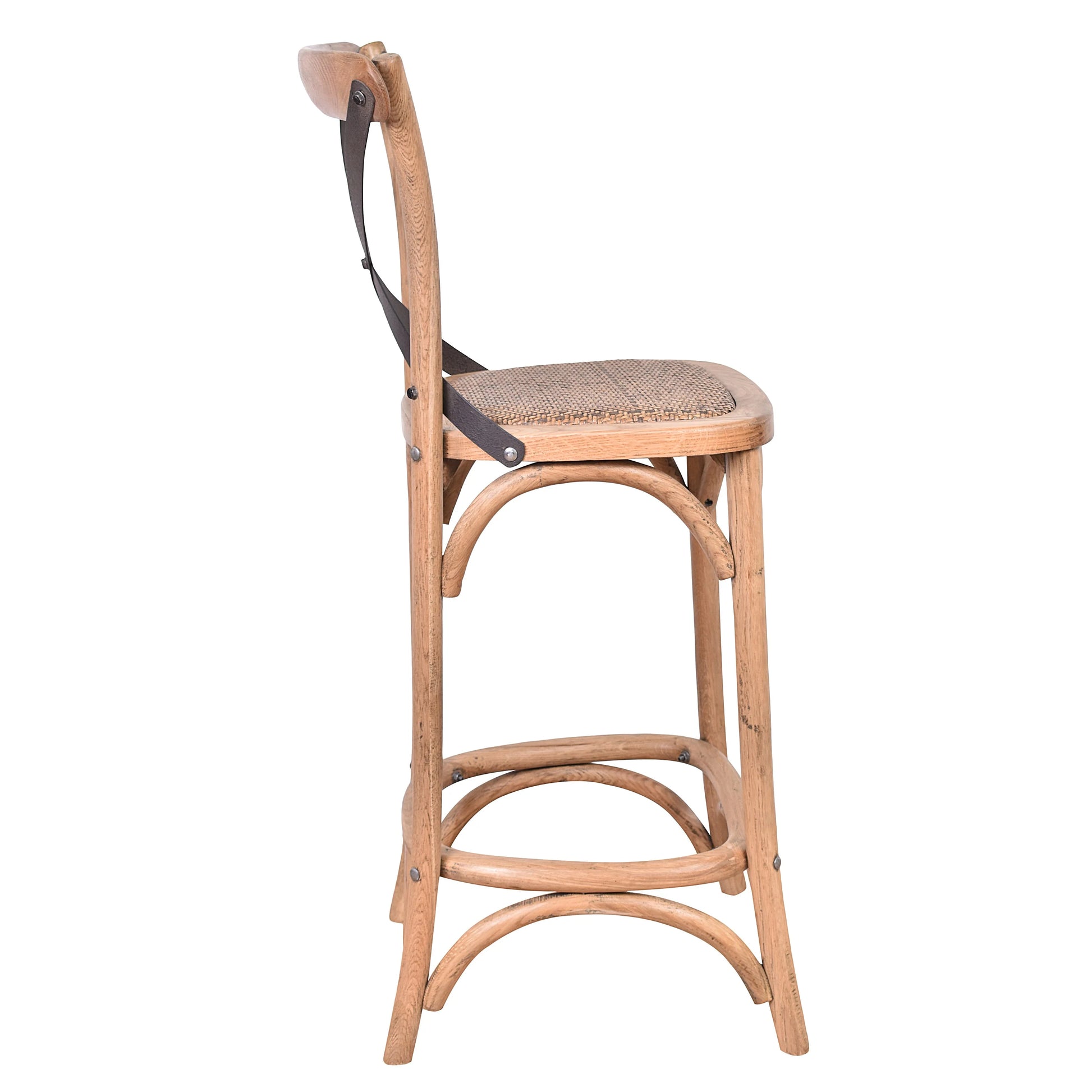 MALMO CROSS BACK OAK BAR STOOL WITH DARK METAL STRAPS - MyChocolateWood