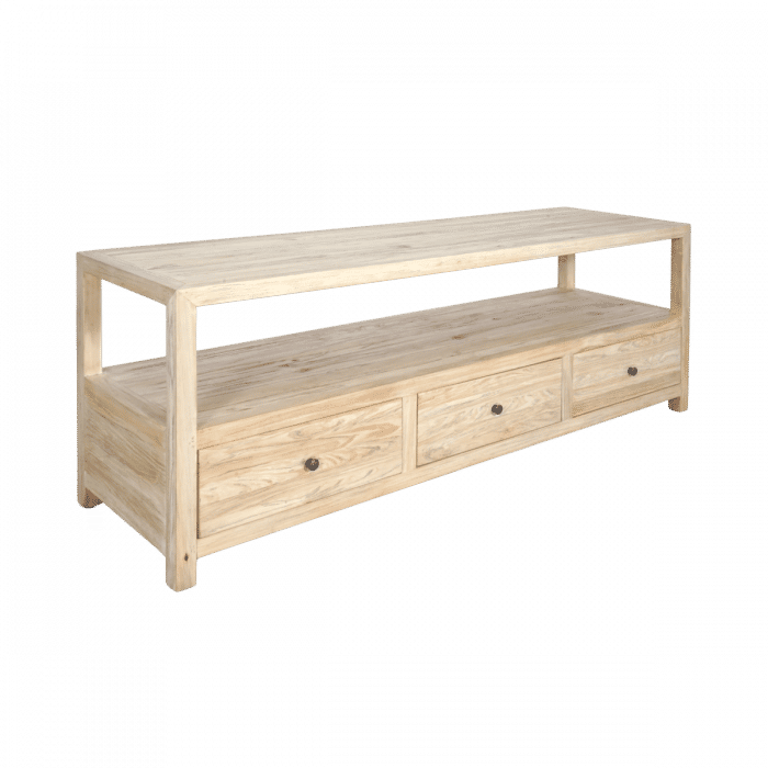 JOELLE 3-DRAWER TELEVISION UNIT ETU DISTRESSED NATURAL - MyChocolateWood