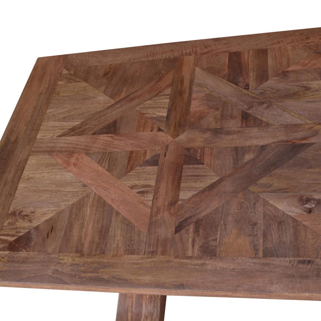Kavala Mango Wood Parquetry Dining Table in American Oak color, 245cm, by MyChocolateWood, showing detailed parquet surface and sturdy legs.