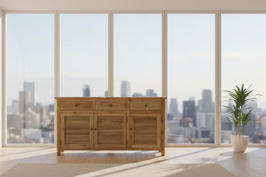 PALM BEACH BUFFET/SIDEBOARD 3 DOORS 3 DRAWERS LOUVRE STYLE SOLID OAK - MyChocolateWood