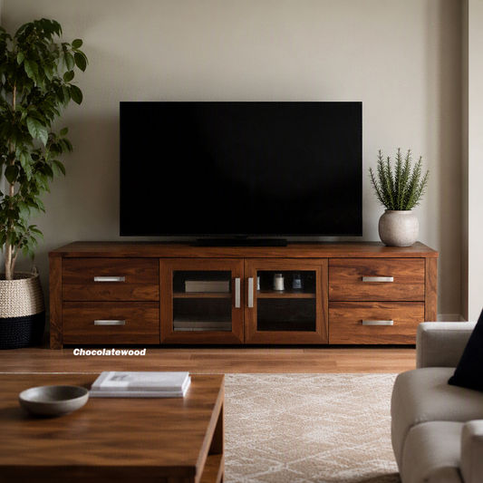 Oliver Tasmanian Blackwood 2-Glass-Door 4-Drawer TV / Entertainment Unit — Australian Custom Made
