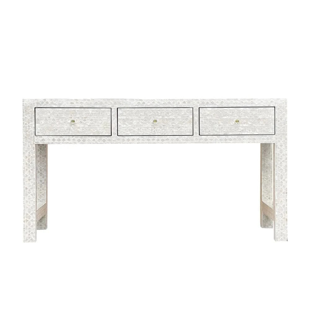 HEIDI MOTHER OF PEARL 3-DRAWER CONSOLE TABLE/HALL TABLE - MyChocolateWood
