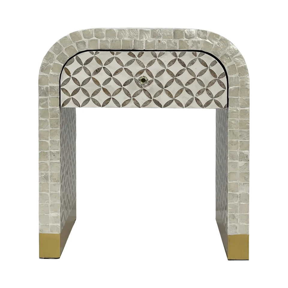 Kenora 1-Drawer Mother of Pearl Hand Inlay Bedside Table