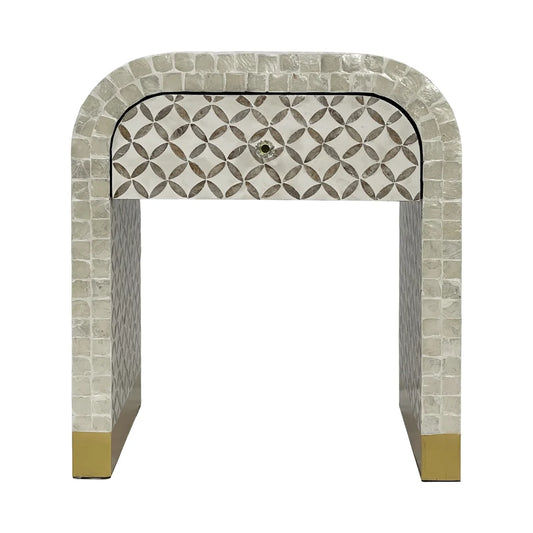 Kenora 1-Drawer Mother of Pearl Hand Inlay Bedside Table - MyChocolateWood