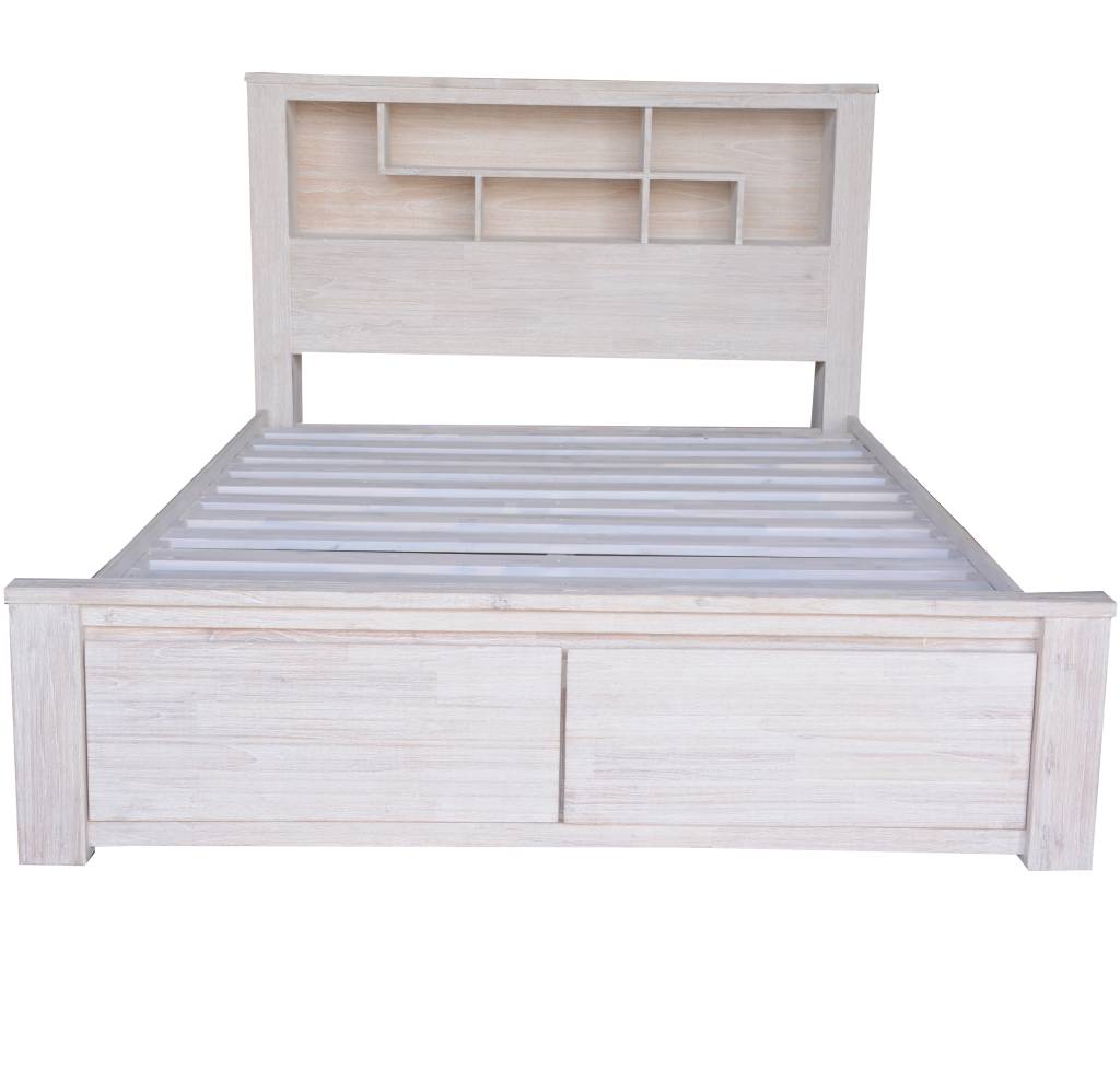 OASIS KING BED WITH WOODEN BOOKCASE & 2 END STORAGE DRAWERS WHITE