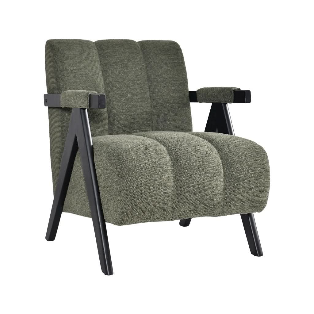 PELLERIN FABRIC ARMCHAIR & MATCHING STOOL DARK GREEN - MyChocolateWood
