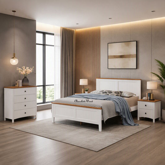 Astley Hamptons Look Bed in White & Mid Brown