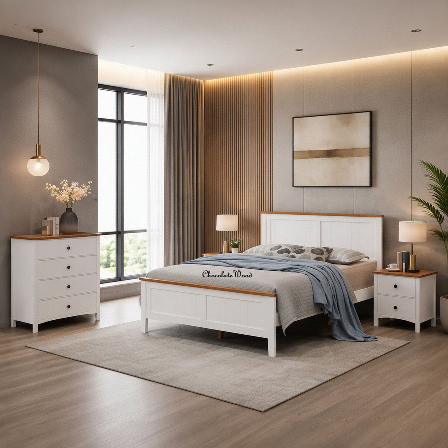 Astley Hamptons Look Bed in White & Mid Brown